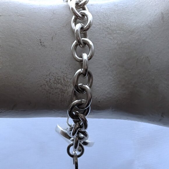 Tiffany & Co. Sterling Silver 925 Blank Heart Tag Toggle Charm Rolo Bracelet P - Picture 3 of 8